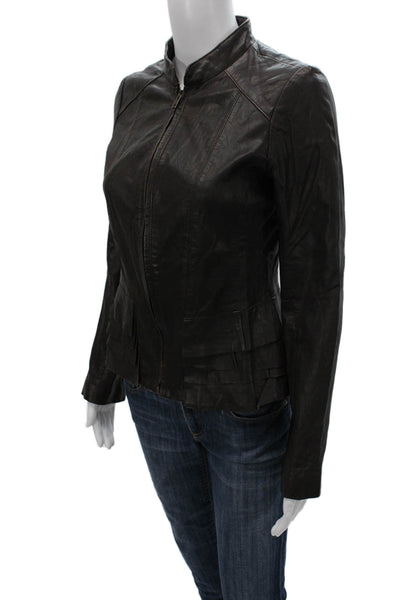 Halogen Womens Basic Leather Jacket Black Zip Long Sleeve Size S