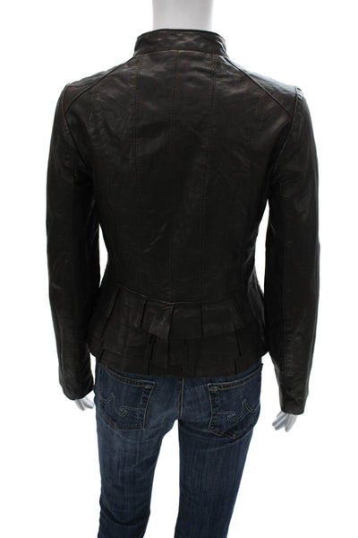 Halogen Womens Basic Leather Jacket Black Zip Long Sleeve Size S