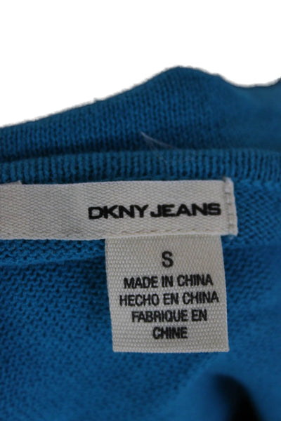 DKNY Jeans Womens Shrug Sweater Blue Floral V Neck 3/4 Sleeve Ramie Size S