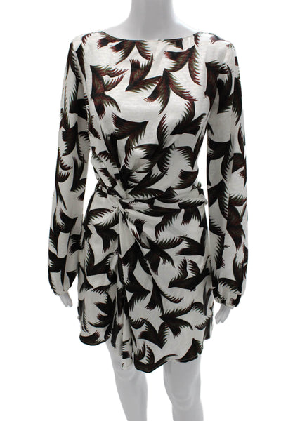 A.L.C. Women Mini Animal Print Silk Boat Neck Long Sleeve Dress Size 4