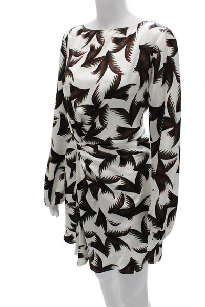 A.L.C. Women Mini Animal Print Silk Boat Neck Long Sleeve Dress Size 4