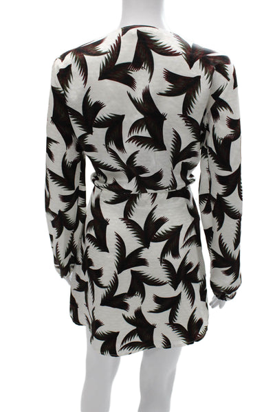 A.L.C. Women Mini Animal Print Silk Boat Neck Long Sleeve Dress Size 4