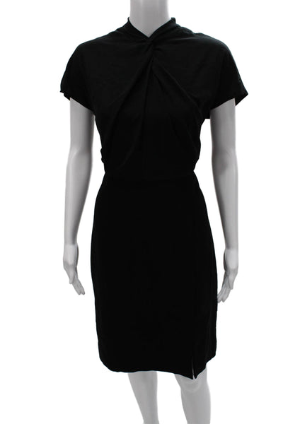 M.M. Lafleur Women Sheath Dress Black Mock Neck Short Sleeve Knee Length Size 2