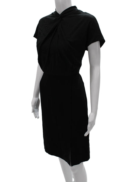 M.M. Lafleur Women Sheath Dress Black Mock Neck Short Sleeve Knee Length Size 2