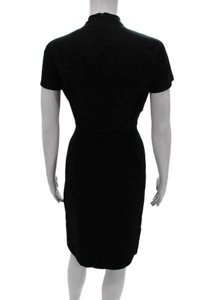 M.M. Lafleur Women Sheath Dress Black Mock Neck Short Sleeve Knee Length Size 2