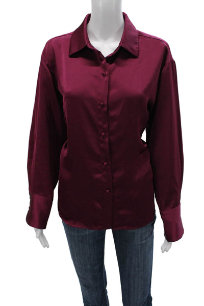 Jason Wu Women Basic Purple Polyester Collared Long Sleeve Blouse Button Size M