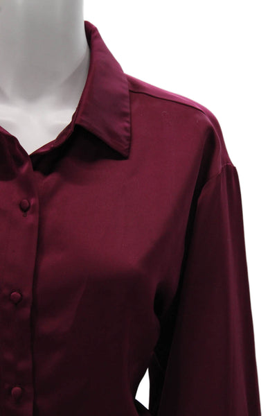 Jason Wu Women Basic Purple Polyester Collared Long Sleeve Blouse Button Size M