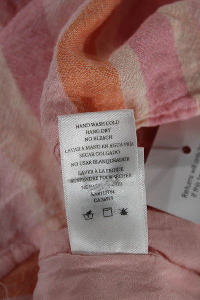 Rails Women Mini Striped Pink Linen Square Neck Short Sleeve Dress Size XL