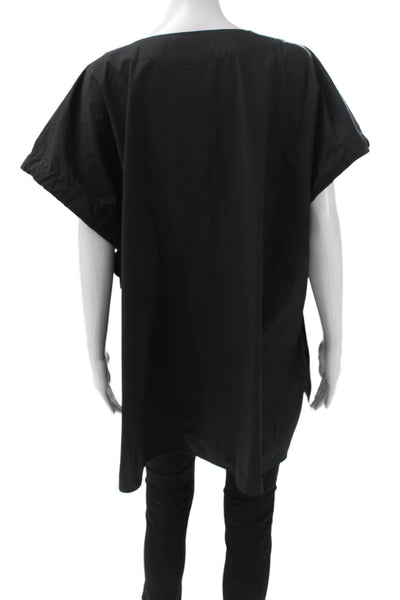 Meimeij Women Tunic Blouse Black Boat Neck Short Sleeve Cotton Size 46