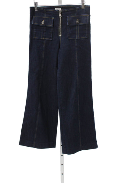 Cinq à Sept Women Wide Leg Jeans Blue Cotton Blend Mid Rise Size 4