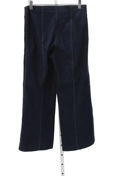 Cinq à Sept Women Wide Leg Jeans Blue Cotton Blend Mid Rise Size 4