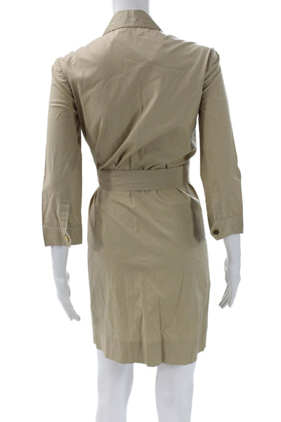 Tory Burch Women Shirt Dress Beige Cotton 3/4 Sleeve Utility Size 2