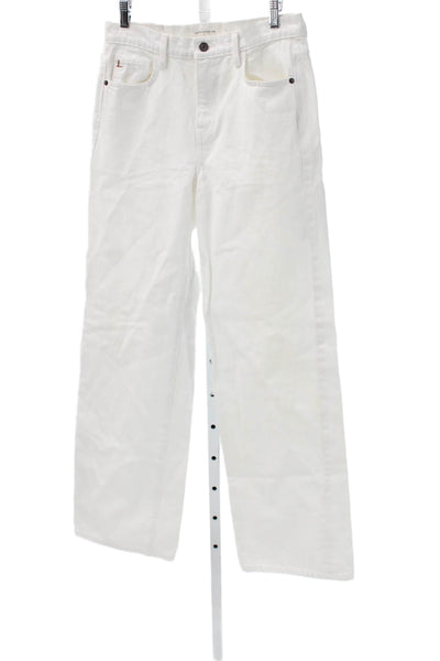 Lafayette 148 New York Womens Wide-Leg Jeans White Button High Rise Size 27