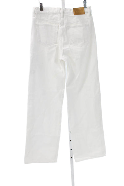 Lafayette 148 New York Womens Wide-Leg Jeans White Button High Rise Size 27