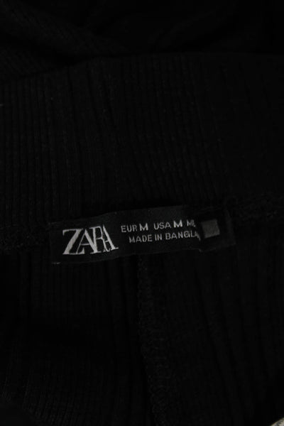 Zara Womens Black Pull On Solid Cotton Elastane Pants Size M