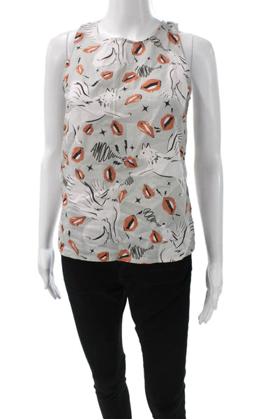 Las Surenas Women Multicolor Linen Animal Print Sleeveless Blouse Size S