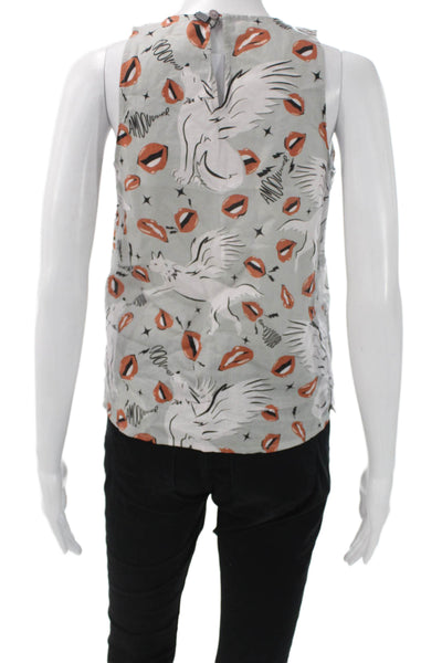 Las Surenas Women Multicolor Linen Animal Print Sleeveless Blouse Size S