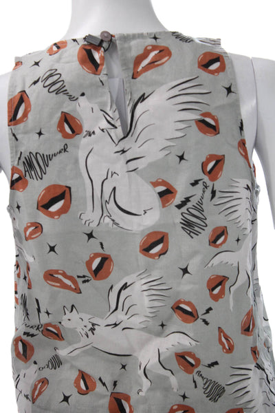 Las Surenas Women Multicolor Linen Animal Print Sleeveless Blouse Size S