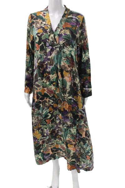 Momoni Womens Shift Dress Multicolor Floral Silk Blend Long Sleeve Maxi Size 42