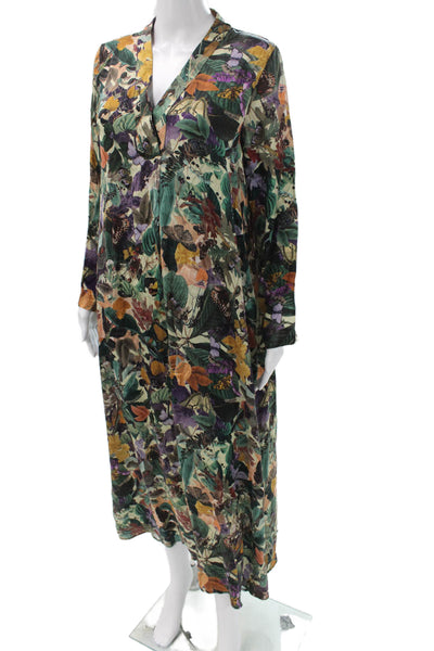 Momoni Womens Shift Dress Multicolor Floral Silk Blend Long Sleeve Maxi Size 42