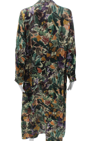 Momoni Womens Shift Dress Multicolor Floral Silk Blend Long Sleeve Maxi Size 42