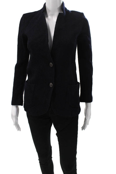 Falconeri Women Blue Knit Collared Button Cardigan Blazer Long Sleeve Size S