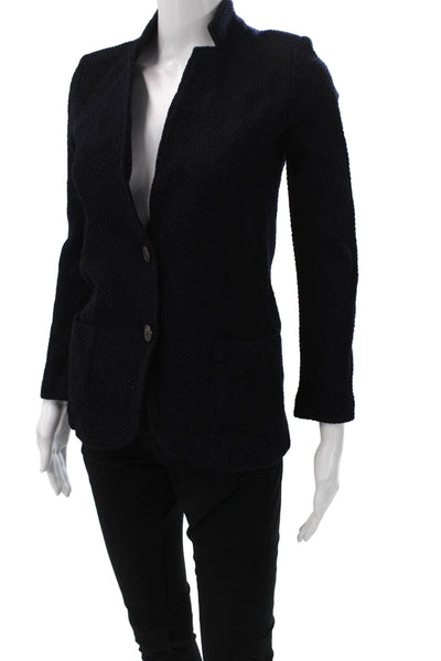 Falconeri Women Blue Knit Collared Button Cardigan Blazer Long Sleeve Size S