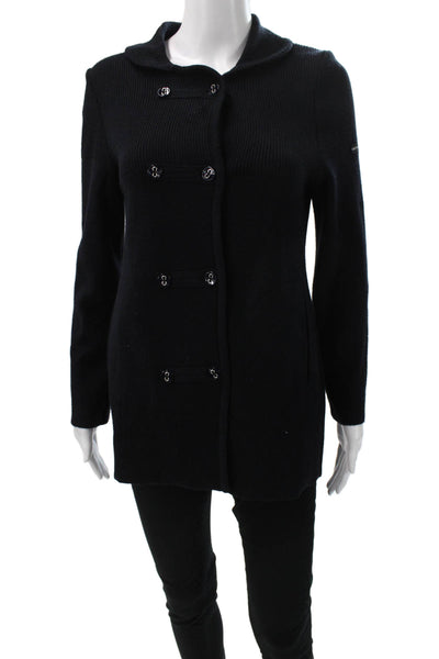 Saint James Womens Wool Coatigan Jacket Black Button Long Sleeve Size 8