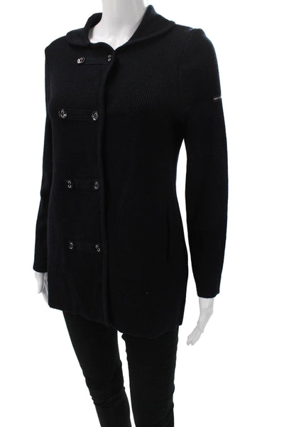 Saint James Womens Wool Coatigan Jacket Black Button Long Sleeve Size 8