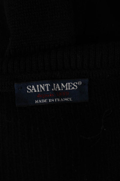 Saint James Womens Wool Coatigan Jacket Black Button Long Sleeve Size 8