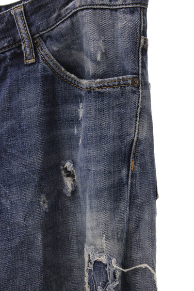 Dsquared2 Men Straight Jeans Blue Cotton Button Inseam 26 Size 48
