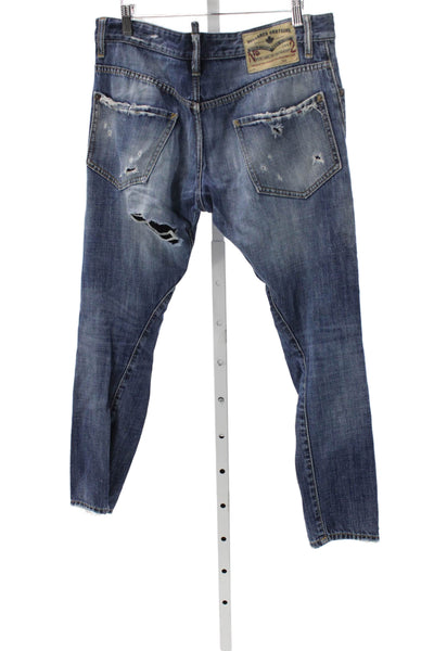 Dsquared2 Men Straight Jeans Blue Cotton Button Inseam 26 Size 48