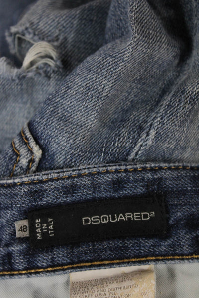 Dsquared2 Men Straight Jeans Blue Cotton Button Inseam 26 Size 48