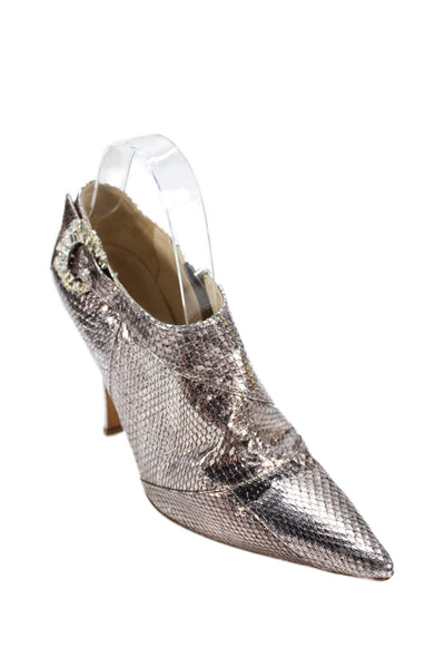Jimmy Choo Womens Snakeskin Print Jeweled Ankle Boots Silver Pink Size 39.5 9.5
