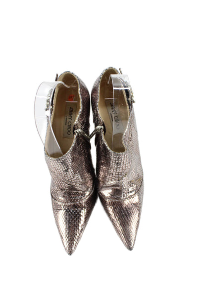 Jimmy Choo Womens Snakeskin Print Jeweled Ankle Boots Silver Pink Size 39.5 9.5
