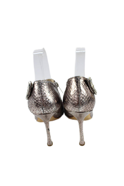 Jimmy Choo Womens Snakeskin Print Jeweled Ankle Boots Silver Pink Size 39.5 9.5