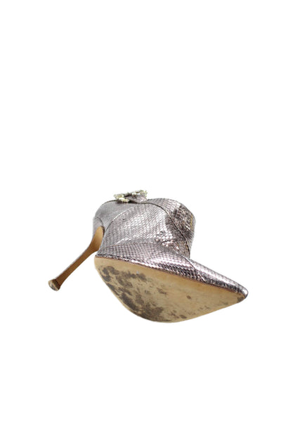 Jimmy Choo Womens Snakeskin Print Jeweled Ankle Boots Silver Pink Size 39.5 9.5