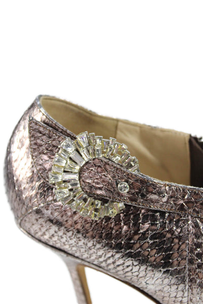Jimmy Choo Womens Snakeskin Print Jeweled Ankle Boots Silver Pink Size 39.5 9.5