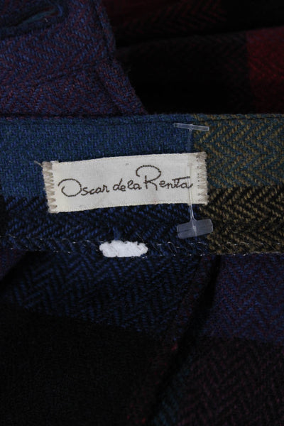 Oscar de la Renta Women Pleated Skirt Multicolor Plaid Wool Button Midi Size M