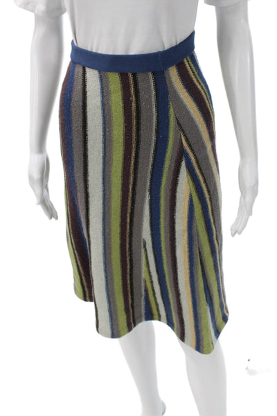 Kenzo Paris Women A-Line Wool Striped Knee Length Skirt Multicolor Size S
