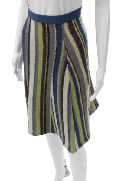 Kenzo Paris Women A-Line Wool Striped Knee Length Skirt Multicolor Size S