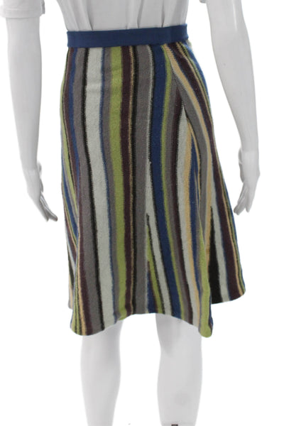 Kenzo Paris Women A-Line Wool Striped Knee Length Skirt Multicolor Size S