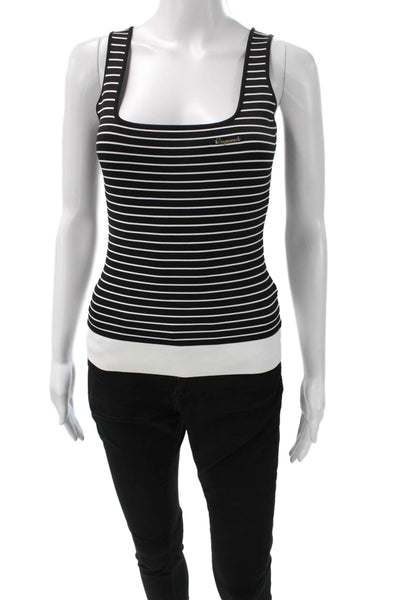 Dsquared2 Women Sleeveless Basic Striped Square Neck Black Tank Size M