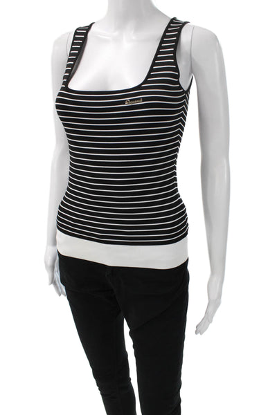 Dsquared2 Women Sleeveless Basic Striped Square Neck Black Tank Size M