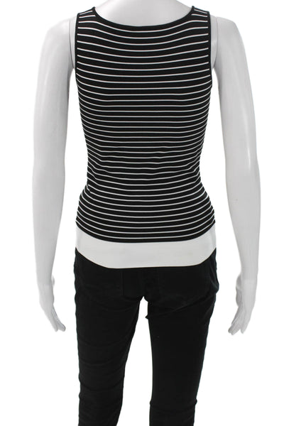 Dsquared2 Women Sleeveless Basic Striped Square Neck Black Tank Size M