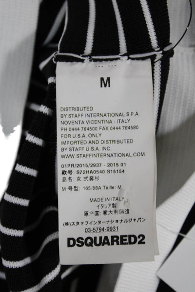 Dsquared2 Women Sleeveless Basic Striped Square Neck Black Tank Size M