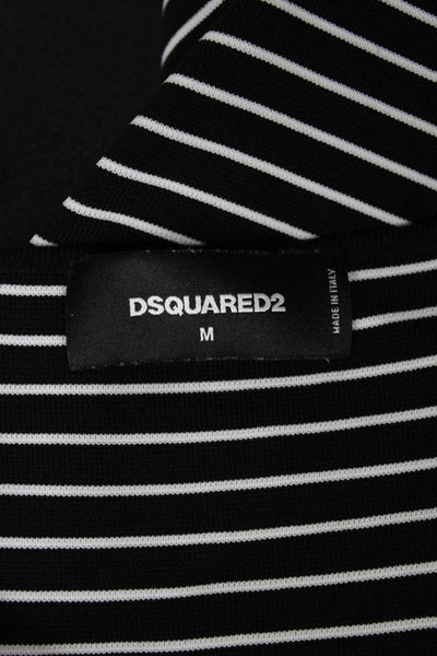 Dsquared2 Women Sleeveless Basic Striped Square Neck Black Tank Size M