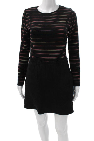 M Missoni Women Black Striped Virgin Wool Long Sleeve Mini Dress Size 6