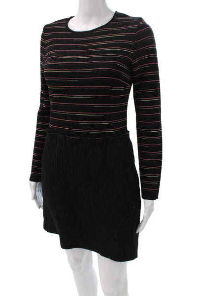 M Missoni Women Black Striped Virgin Wool Long Sleeve Mini Dress Size 6