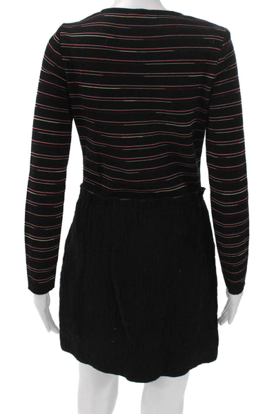 M Missoni Women Black Striped Virgin Wool Long Sleeve Mini Dress Size 6